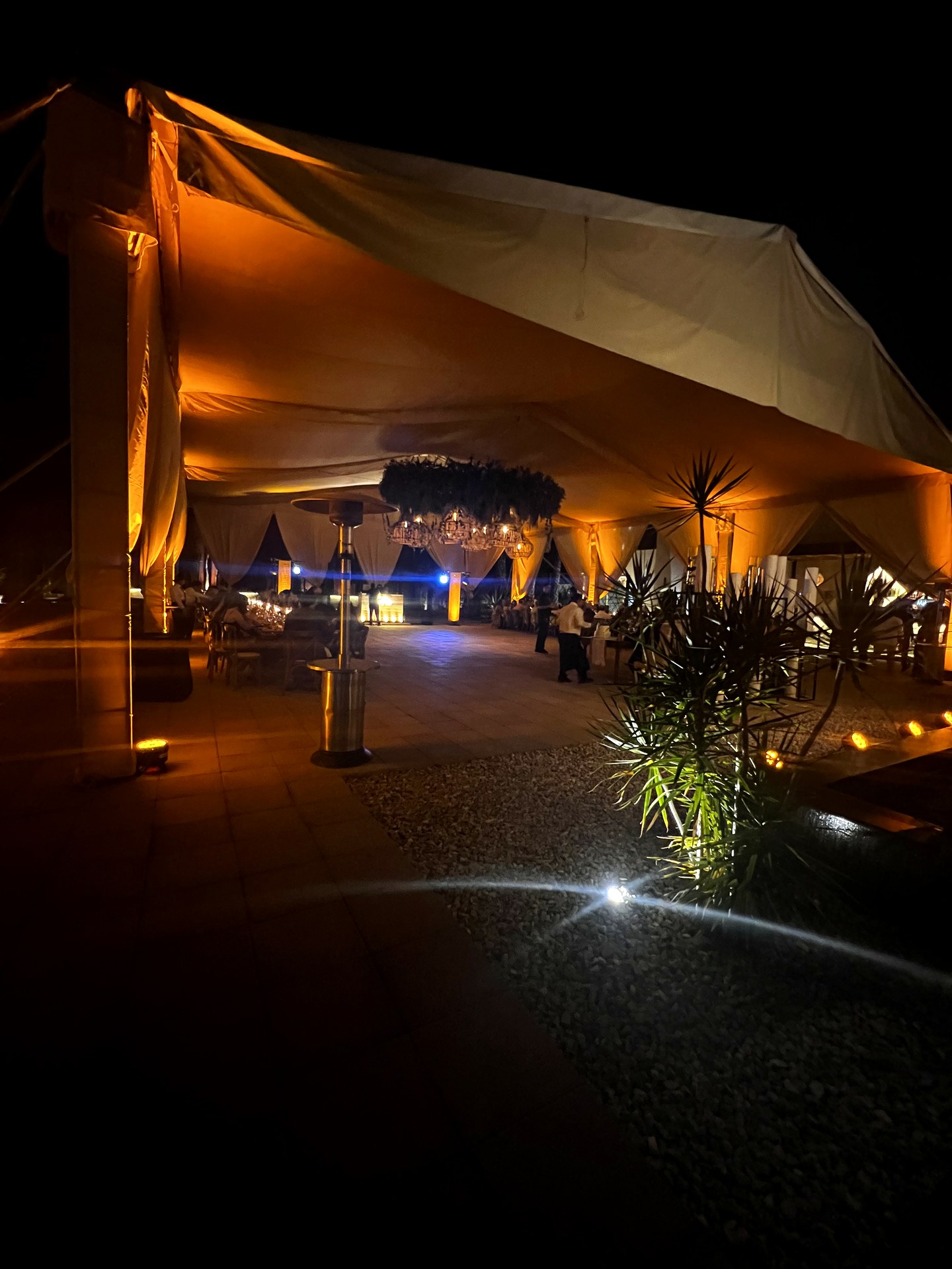 Carpa con iluminación atmosférica para evento nocturno premium en Oaxaca